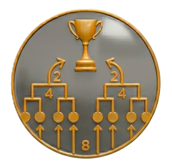 Gouden medaille met een knockoutschema en een beker